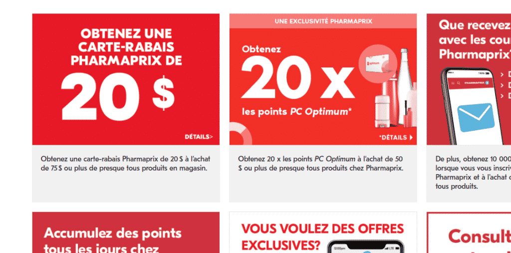 programmes de récompenses pharmaprix et promotion PC optimum